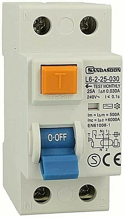 Interruttore Differenziale Salvavita 2P Bipolare 25Amp 30mA 2M 2 Moduli DIN uni