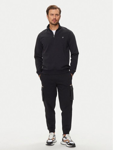 Pre-owned Hugo Boss Men's C-stimmann 01 Sweatshirt Metal Logo Half Zip 001-black