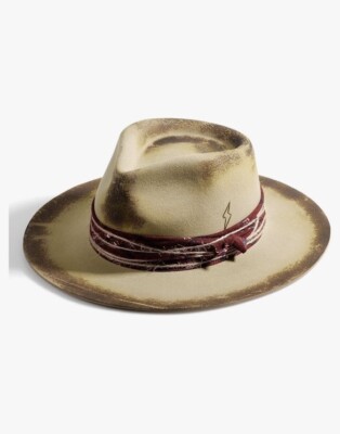 Wide Brim Fedora Hat For Man/Women 100% Wool Felt Hat Distressed/Burned Handmade