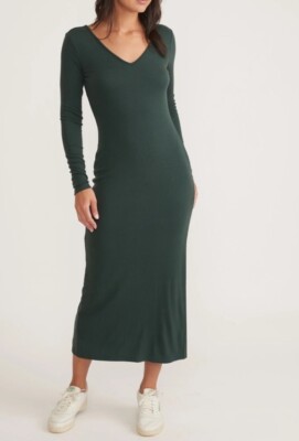 Marine Layer Lexi Rib V-neck Maxi Dress Size Large Green Gables Holiday $118