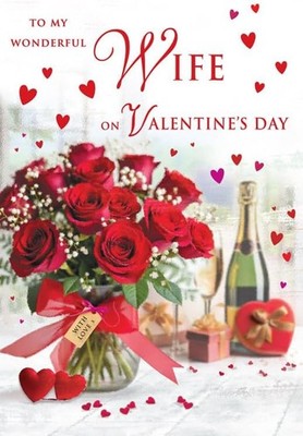 Happy Valentine's Day. To My Wonderful Wife Card. 9x6 Inches (23x15cm)