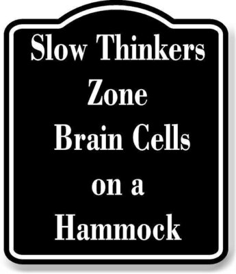Slow Thinkers Zone - Brain Cells on Vacation BLACK Aluminum Composite Sign