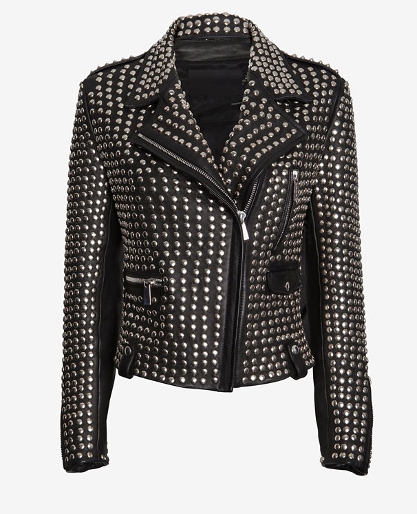 Pre-owned Moto Women All Over Sliver Studded  Jacket, Women's Leather Fashion  Jackets In Black