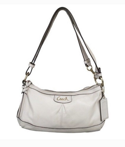 バッグ coach leatherbag white COACH Logo Web Strap Leather Chalk White Silver Tone