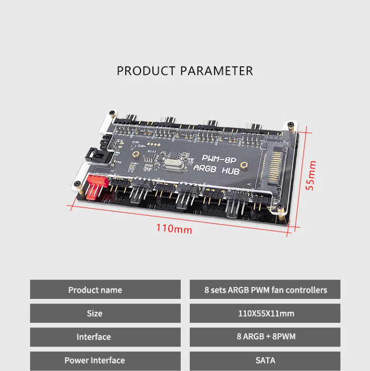 8 RGB / ARGB Strip Fan Controller Hub Splitter for Desktop Computer PC AURA SYNC
