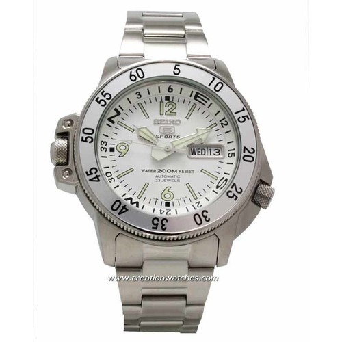 Pre-owned Seiko 5 Sports Skz207k1 Men Watch Diver Atlas Full Silver Automatic Skz207