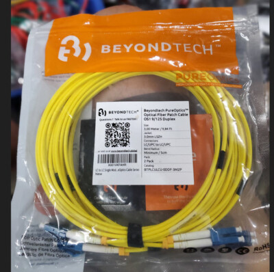 Beyondtech LC to LC Optical Fiber Patch Cable OS1 9/125 Duplex 3M (2 CABLES)