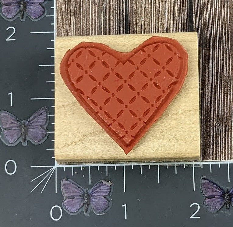 Stampin' Up! Metal Plate Pattern Heart Shape Rubber Stamp 2002 Wood Mount #T17