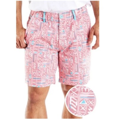 Tipsy Elves Cotton Beach Shorts Weekend Warrior All Over Print Pink Blue Pockets