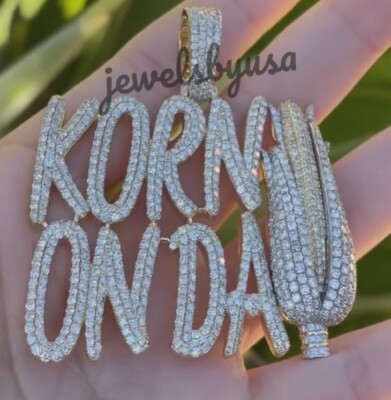 Pre-owned Nsg Customize Real Iced Vvs Moissanite Any Letter "corn" Lover Fooddy Pendant Silver In White