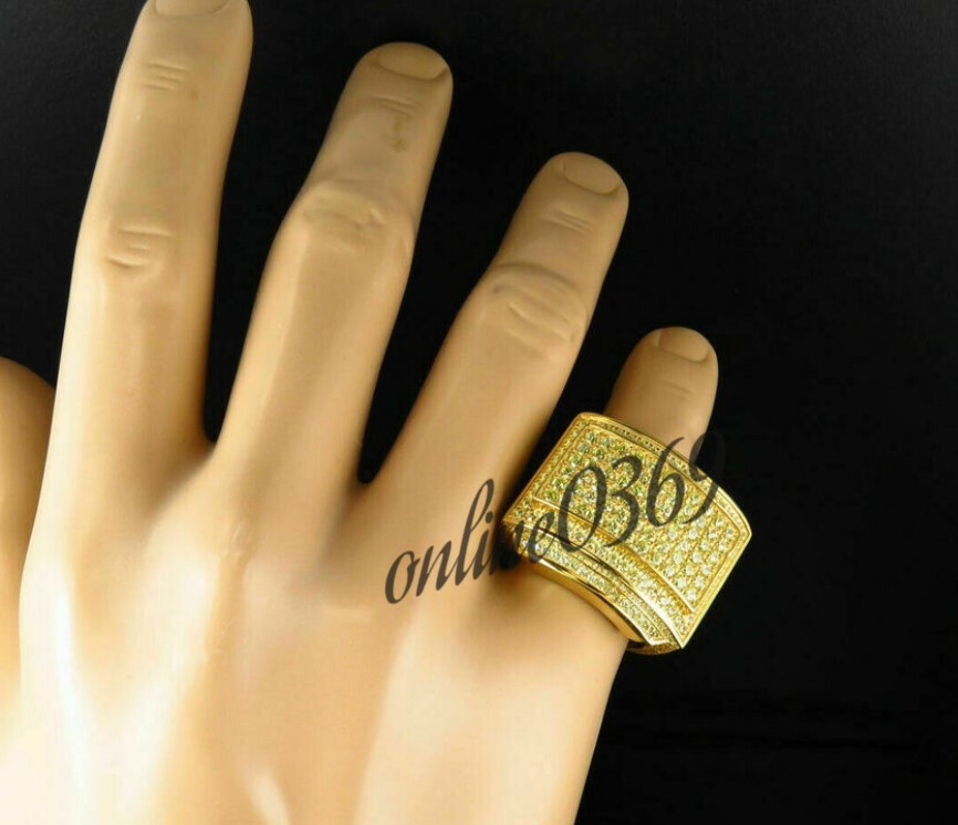 Pre-owned Online0369 1.5 Ct Rd Yellow Cubic Zirconia Mens Stylish Ring Yellow Gold Plated Silver