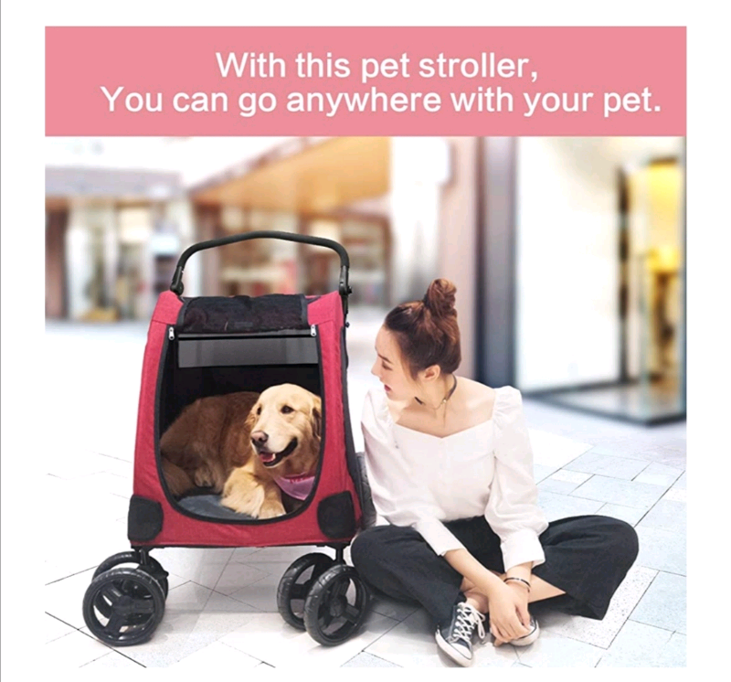 Dog Stroller, Pet Pram Foldable Pushchair for Medium Large dogs in