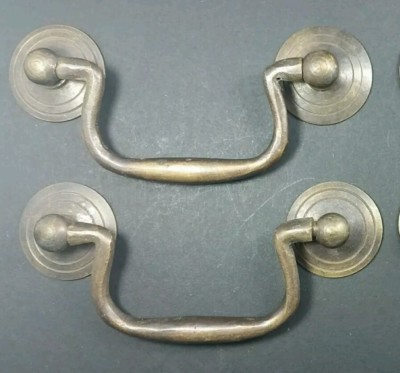 2 Antique Brass Swan Neck Bails Cabinet Drawer Pull handles approx. 3" cntr #H39