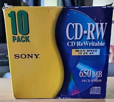 Sony CD RW 650 MB ReWritable Disc 1X 2X 4X NEW Sealed in Open Box Of 10