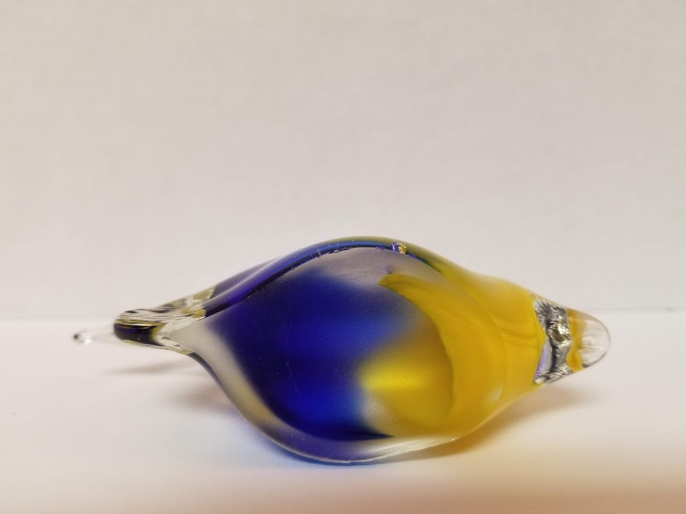 Murano Style Blue and Yellow Fish Paperweight -  4-1/2