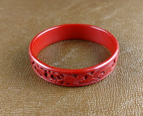 Vintage Chinese Cinnabar Bangle Bracelet Dragon