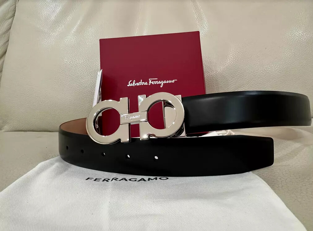 Pre-owned Ferragamo Adjustable Black Leather Salvatore Ferragam0 Belt Silver Buckle