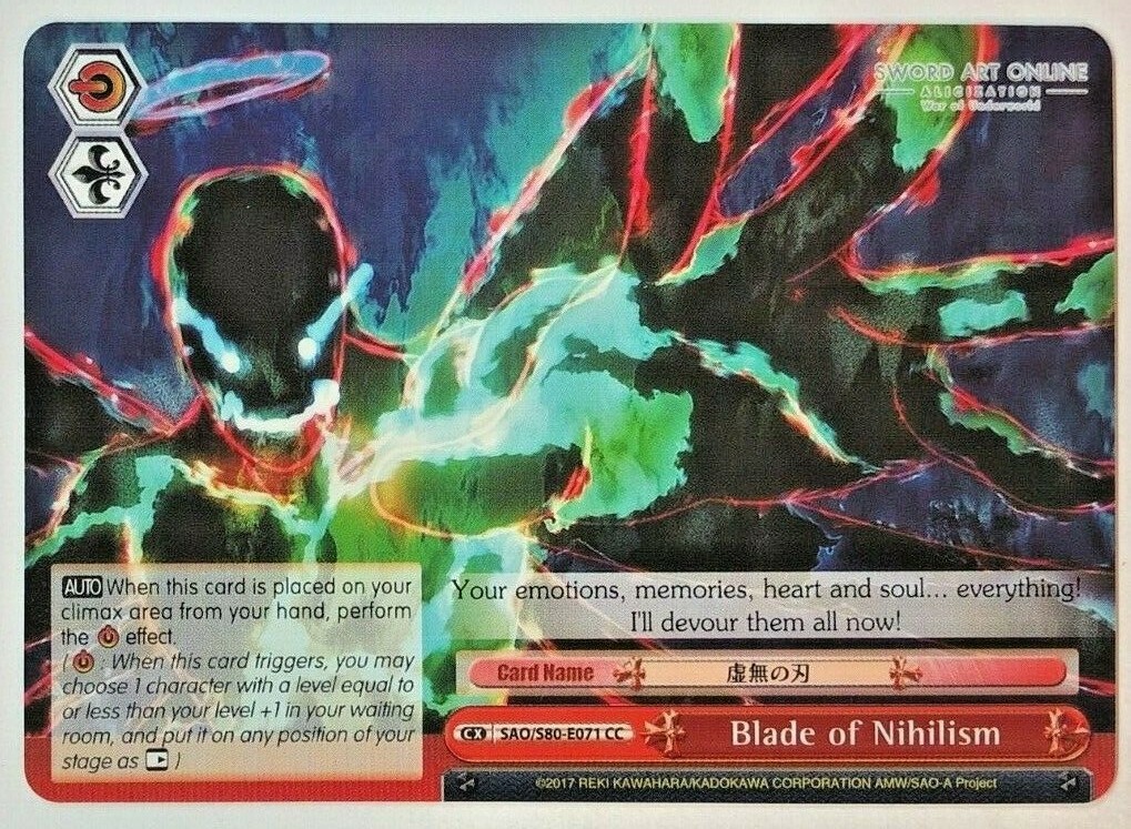 Weiss Schwarz Blade of Nihilism SAO/S80-E071 CC NM/M | eBay Weiss Schwarz Blade of Nihilism SAO/S80-E071 CC NM/M | eBay
