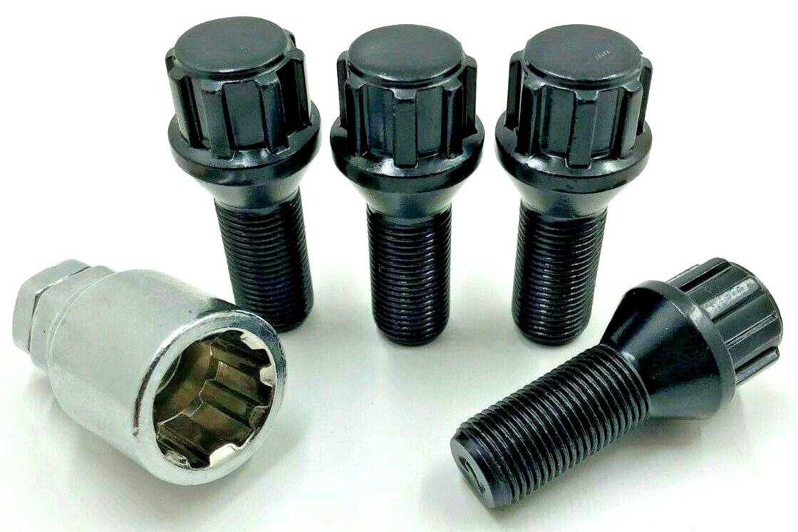4 X ALLOY LOCKING WHEEL BOLTS BLACK FOR VW TRANSPORTER T5 0315 M14 X 1