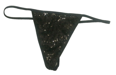 Victorias Secret Black Sequins V-String Thong Panties Size XL Sparkly Festive