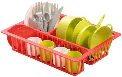 Ecoiffier 7709 ToyCentre 0606 Small Dish Set in Draining Rack, multicoloured, Kl