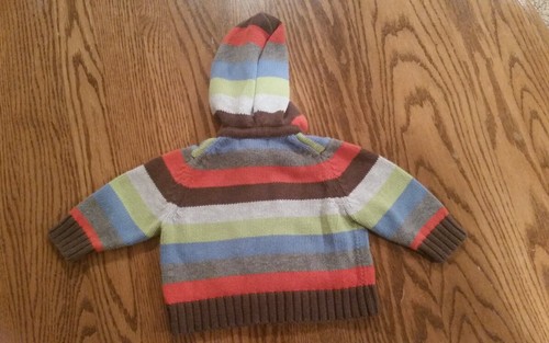Genuine Baby Boy 3 month long sleeve zip up striped multi colored hooded sweater