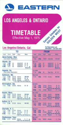 Eastern Airlines Los Angeles timetable 5/1/75 [1023] Buy 4+ save 50%