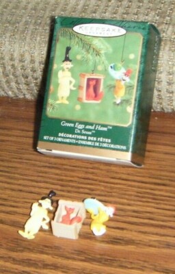 2000 MINI GREEN EGGS AND HAM 3PC ORNAMENTS Hallmark Dr. Seuss MIB 