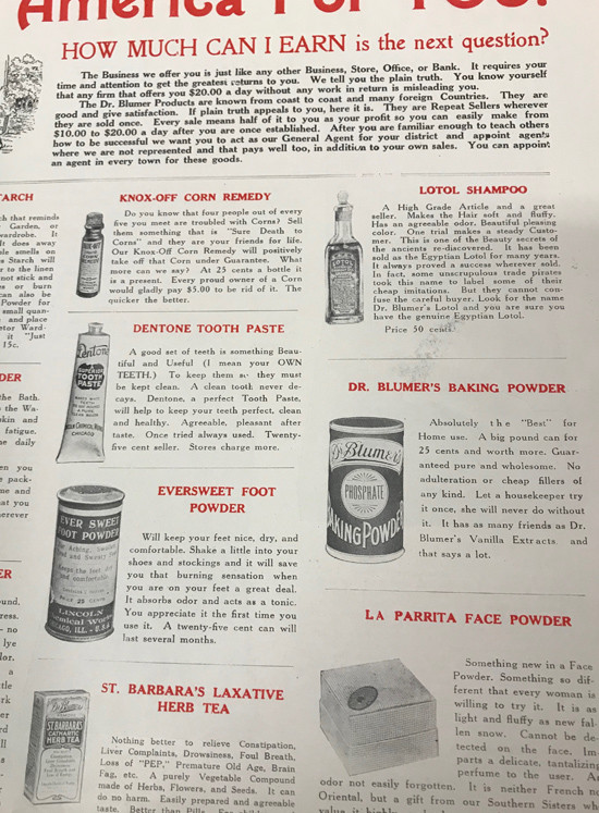 Dr. Blumes Products Ad Poster for Traveling Salesmen. Quack Cures.