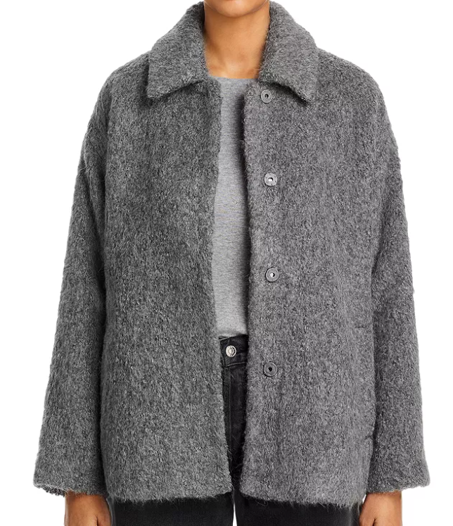 Pre-owned Eileen Fisher $548  Alpaca Boucle Soft Collared Coat Jacket Ash Gray Sz Xl