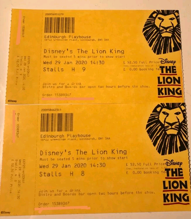 Lion King tickets Edinburgh in East Kilbride, Glasgow Gumtree