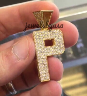 Pre-owned Nsg 2.1ct Tester Passing Moissanite Men's Letter P Customize Mini Pendant 925 Silver In White