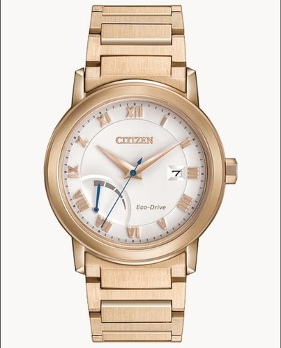 Pre-owned Citizen Eco Drive Aw7023-52a Men's Rose Gold Stainless Power Reserve Watch