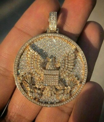 Pre-owned Nsg 2ct Pass Diamond Tester Moissanite Mens Fully Filed Flying Bird Pendant Silver In White