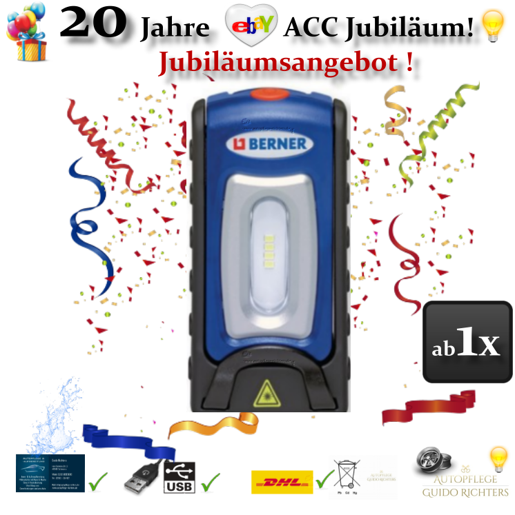 🚗BERNER💡POCKET DeLUX BRIGHT LED 🔋AKKU 🚧ARBEITSLAMPE TASCHENLAMPE 🏭WERKSTATT