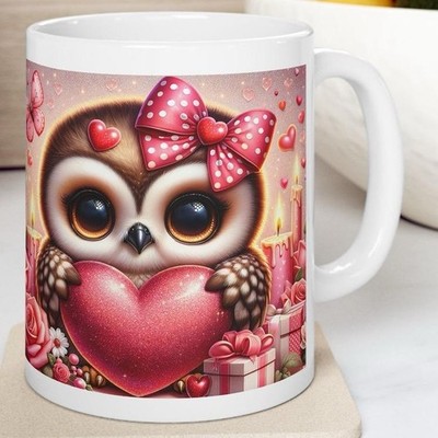 Cute Owl Heart Valentine's Day 11oz Ceramic Coffee Mug Gift Cute Funny