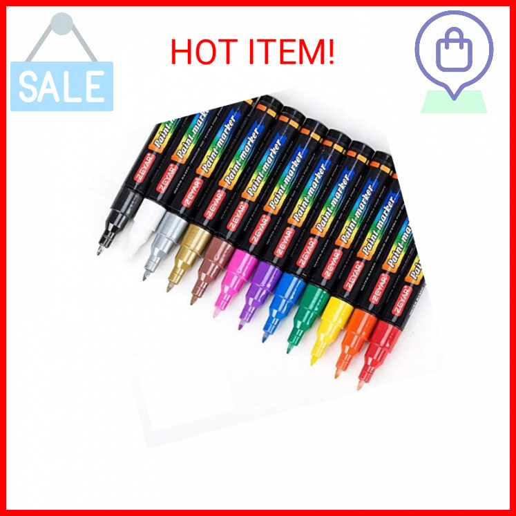 ZEYAR Acrylic Paint Marker Pens, Extra Fine Point, Nylon Tip, 12 colors, Water b