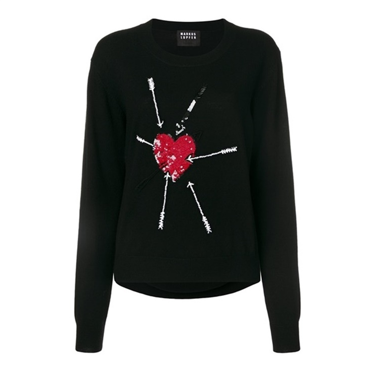 Pre-owned Markus Lupfer Sequin Heart And Arrow Joey Jumper / Kn2012 In Black