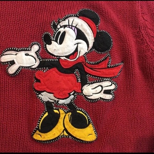 Disney Store Girl’s L Minnie Mouse Red Embroidered Sweater Long Sleeve Pullover
