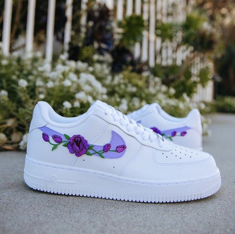 Pre-owned Nike Air Force 1 Custom Low Purple Small Rose Floral White Shoes Mens Women Kids