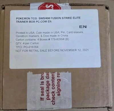 Pokemon Center SEALED Fusion Strike Elite Trainer Box ETB Case Of 4