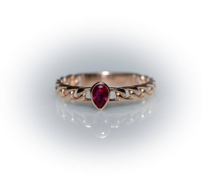 Pre-owned Handmade Ruby Ring / Teardrop Ruby / Ruby Knot Ring / 14kt Rose Gold Ruby Ring / Dainty In White