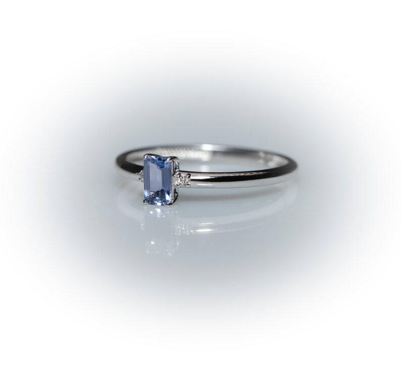 Pre-owned Handmade Sapphire Ring /baguette Blue Sapphire Ring /14kt White Gold Minimalist Sapphire