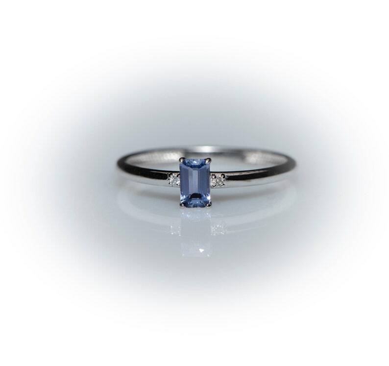Pre-owned Handmade Sapphire Ring /baguette Blue Sapphire Ring /14kt White Gold Minimalist Sapphire
