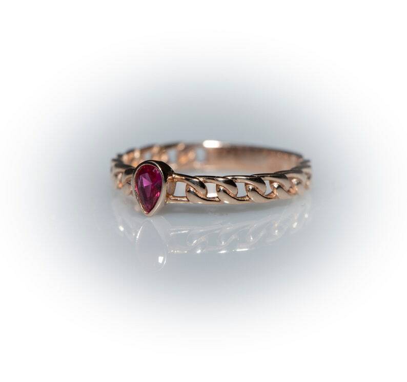Pre-owned Handmade Ruby Ring / Teardrop Ruby / Ruby Knot Ring / 14kt Rose Gold Ruby Ring / Dainty In White