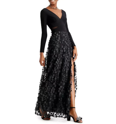 XSCAPE Mesh-Cutout Flower Gown MSRP $279 Size 8 # 14A 1984 Pr