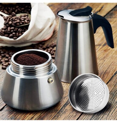 New FCUS Stainless Steel Stovetop Espresso Maker, 9Cup 450ml