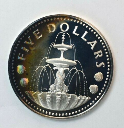 BARBADOS Silver coin 5 DOLLARS 1973 Weight 31.1 g Condition: proof RAINBOW Toned