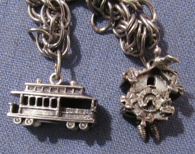 VINTAGE BEAU STERLING SILVER DOUBLE LINK CHARM BRACELET WITH 3 BEAU CHARMS