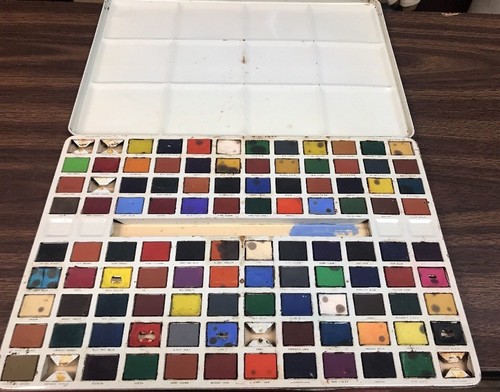 1950s vintage WATER COLOR colour tin PAINT BOX england 9.5
